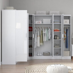 Reflect 4Pc Wardrobe Bundle - 2 Door Corner + 3 Door Mirror + 2Dr + 1Dr Plain - White Gloss & Matt White - H: 180Cm X W: 329Cm - thumbnail 4