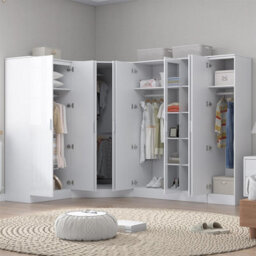 Reflect 4Pc Wardrobe Bundle - 2 Door Corner + 3 Door Mirror + 2Dr + 1Dr Plain - White Gloss & Matt White - H: 180Cm X W: 329Cm - thumbnail 2