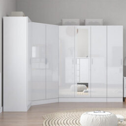 Reflect 4Pc Wardrobe Bundle - 2 Door Corner + 3 Door Mirror + 2Dr + 1Dr Plain - White Gloss & Matt White - H: 180Cm X W: 329Cm - thumbnail 3