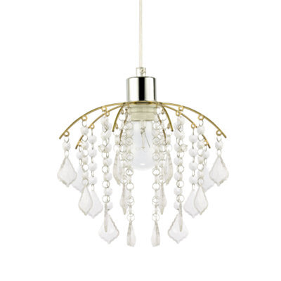 Happy Homewares Traditional Waterfall Pendant Shade With Clear Acrylic Droplets And Gold Frame - image 1