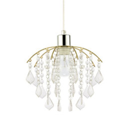 Happy Homewares Traditional Waterfall Pendant Shade With Clear Acrylic Droplets And Gold Frame - thumbnail 1