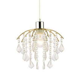 Happy Homewares Traditional Waterfall Pendant Shade With Clear Acrylic Droplets And Gold Frame - thumbnail 2