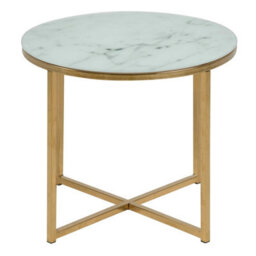 Wyld Haus Vodskov White Marble-Effect Round Side Table With Gold Legs - thumbnail 3