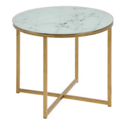 Wyld Haus Vodskov White Marble-Effect Round Side Table With Gold Legs - thumbnail 2