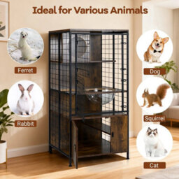 Multi-Level Cat Cage Cabinet House With Sturdy Metal Frame Pet Furniture - thumbnail 3