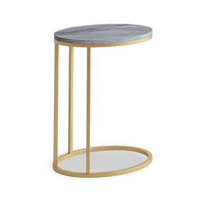 Pimlico Grey Marble Oval C Side Table - Gold Metal Frame - By Roseland Furniture - image 1