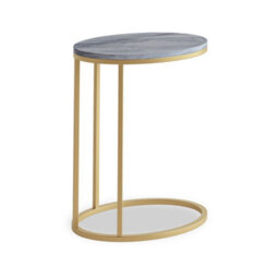 Pimlico Grey Marble Oval C Side Table - Gold Metal Frame - By Roseland Furniture