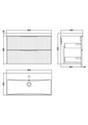 Hudson Reed Fluted Wall Hung 2-Drawer Vanity And Thin-Edge Basin, Contemporary Sink Vanity Unit, Soft Black, 800mm - thumbnail 7