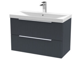 Hudson Reed Fluted Wall Hung 2-Drawer Vanity And Thin-Edge Basin, Contemporary Sink Vanity Unit, Soft Black, 800mm - thumbnail 5