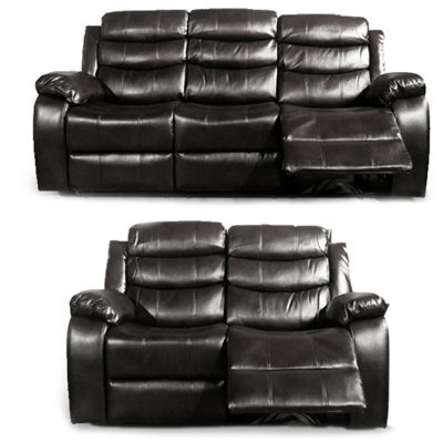 Furnishings For Less UK Venlo Black Leather Like Manual Reclining Sofa Suite 3 Seater And 2 Seater - image 1