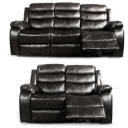 Furnishings For Less UK Venlo Black Leather Like Manual Reclining Sofa Suite 3 Seater And 2 Seater - thumbnail 1