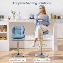 Yaheetech Set Of 2 Faux Leather Adjustable Swivel Bar Stools With Backrest, Blue - thumbnail 5