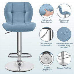 Yaheetech Set Of 2 Faux Leather Adjustable Swivel Bar Stools With Backrest, Blue - thumbnail 4