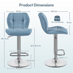 Yaheetech Set Of 2 Faux Leather Adjustable Swivel Bar Stools With Backrest, Blue - thumbnail 3