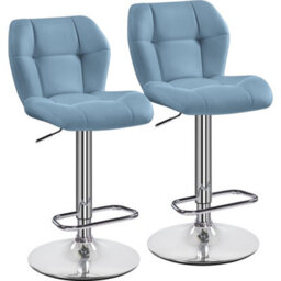 Yaheetech Set Of 2 Faux Leather Adjustable Swivel Bar Stools With Backrest, Blue - thumbnail 2