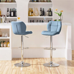 Yaheetech Set Of 2 Faux Leather Adjustable Swivel Bar Stools With Backrest, Blue - thumbnail 7