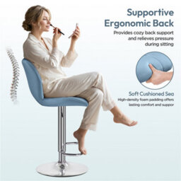 Yaheetech Set Of 2 Faux Leather Adjustable Swivel Bar Stools With Backrest, Blue - thumbnail 6