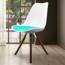 Fusion Living Soho White & Aqua Plastic Dining Chair With Pyramid Dark Wood Legs - thumbnail 2