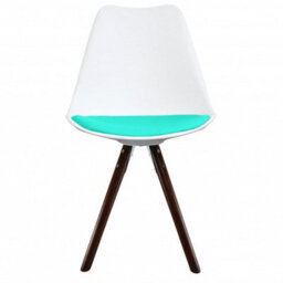 Fusion Living Soho White & Aqua Plastic Dining Chair With Pyramid Dark Wood Legs - thumbnail 7