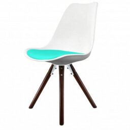 Fusion Living Soho White & Aqua Plastic Dining Chair With Pyramid Dark Wood Legs