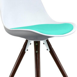 Fusion Living Soho White & Aqua Plastic Dining Chair With Pyramid Dark Wood Legs - thumbnail 3