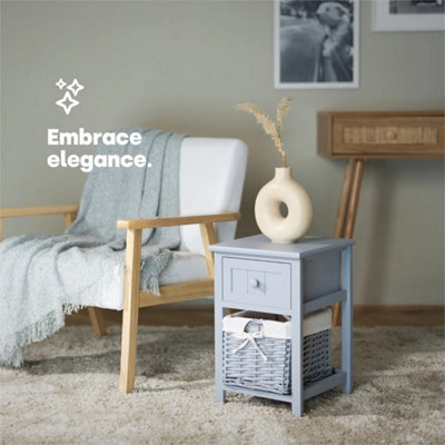 Shabby Chic Wooden Cabinet Bedside Unit Tables Drawers Wicker Storage Grey - image 1
