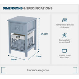 Shabby Chic Wooden Cabinet Bedside Unit Tables Drawers  Wicker Storage Grey - thumbnail 2