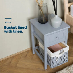 Shabby Chic Wooden Cabinet Bedside Unit Tables Drawers  Wicker Storage Grey - thumbnail 5