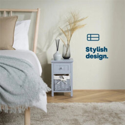 Shabby Chic Wooden Cabinet Bedside Unit Tables Drawers  Wicker Storage Grey - thumbnail 4