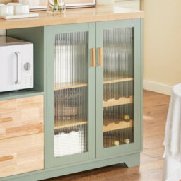 Sobuy Fsb81-Gr Kitchen Storage Sideboard Cabinet With Microwave Shelf And Wine Rack,green,w120Xd40Xh90 - thumbnail 7