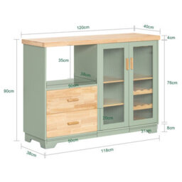 Sobuy Fsb81-Gr Kitchen Storage Sideboard Cabinet With Microwave Shelf And Wine Rack,green,w120Xd40Xh90 - thumbnail 3