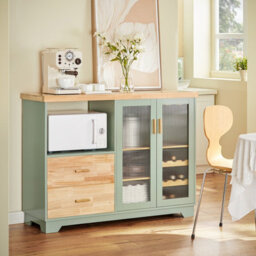 Sobuy Fsb81-Gr Kitchen Storage Sideboard Cabinet With Microwave Shelf And Wine Rack,green,w120Xd40Xh90 - thumbnail 2
