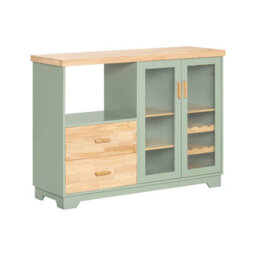 Kitchen Sideboard Cabinet With Microwave Shelf And Wine Rack Storage Cabinet With Glass Doors,green,sobuy Fsb81-Gr
