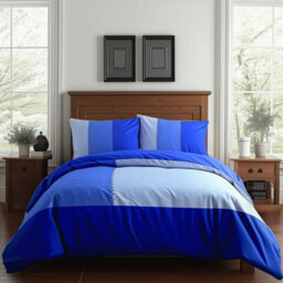 Duvet Cover And Pillowcase Set Modern Patchwork Design Polycotton Bed Linen Blue - thumbnail 1