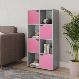Urbn-Living Urbnliving 119Cm Height Grey 8 Cube Bookcase Shelving Display Shelf Storage Unit Pink Wooden Door - thumbnail 2