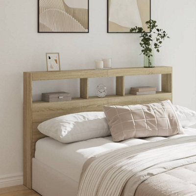 Walplus Headboard Cabinet With Led Sonoma Oak 160X17X102 Cm - image 1