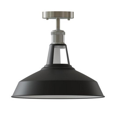 Industrial Semi Flush Mount Ceiling Light With Clear Metal Cone Shade Black Inner White For Kitchen Or Bedroom - image 1