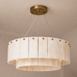 Brass bee Alabaster Ring Chandelier. Solid Brass Luxury Ceiling Light. Satin Brass - thumbnail 1