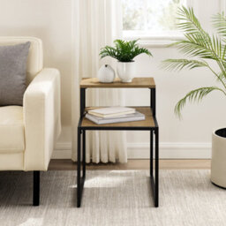 Urbn-Living Urbnliving 57 Cm Height 2 Tier Nightstand Wood And Metal Sofa Side End Coffee Table (Oak) - thumbnail 3