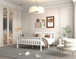 Furniturehmd 4Ft6 Wooden Double Bed White Solid Pine Wood Bed Frame With Headboard And Footboard For Adults,kids,teenager - thumbnail 1
