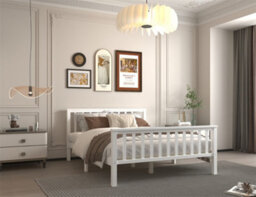 Furniturehmd 4Ft6 Wooden Double Bed White Solid Pine Wood Bed Frame With Headboard And Footboard For Adults,kids,teenager - thumbnail 3