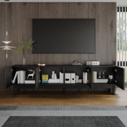 Btm Lowboard, Tv Cabinet With Curved, Wave-Shaped Doors, Shelves, And Tv Stand With Stabilizing Legs - thumbnail 7
