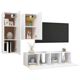 Berkfield Modern 4 Piece Tv Cabinet Set White Engineered Wood - thumbnail 3