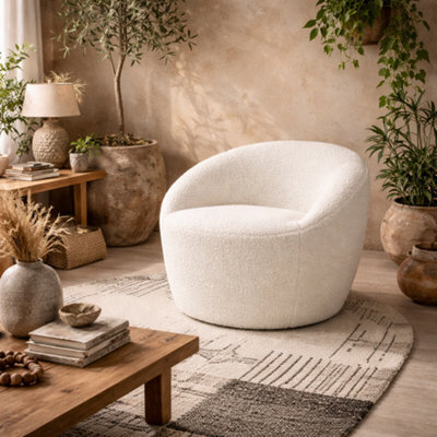 Wyld Haus Cobh White Bouclé Round Modern Armchair - image 1