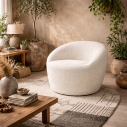Wyld Haus Cobh White Bouclé Round Modern Armchair - thumbnail 1