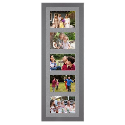 AK Frames 26X8 Dark Grey Modern Multi Photo Frame With Mid Grey Mount - Holds 5 Apertures (5X) 6X4 Photos - image 1