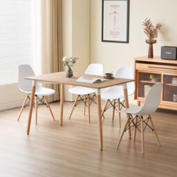 Comfy Living 5 Piece Dining Set With Oak Wooden Top And 4 White Chairs With Metal Detailing
