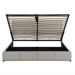 Abrihome Upholstered Super King Size Storage Bed With Hydraulic Lift - 180X200Cm, Light Grey, Rivet Detail (No Mattress) - thumbnail 4