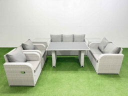 Fimous 7 Seater Garden Furniture Set Pe Ratten Garden Sofa Set With Rectangular Dining Table 2 Side Tables Light Grey - thumbnail 2