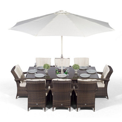That's Furniture Arizona Rectangle 8 Seat Rattan Dining Set With Ice Bucket Drinks Cooler - Brown - image 1